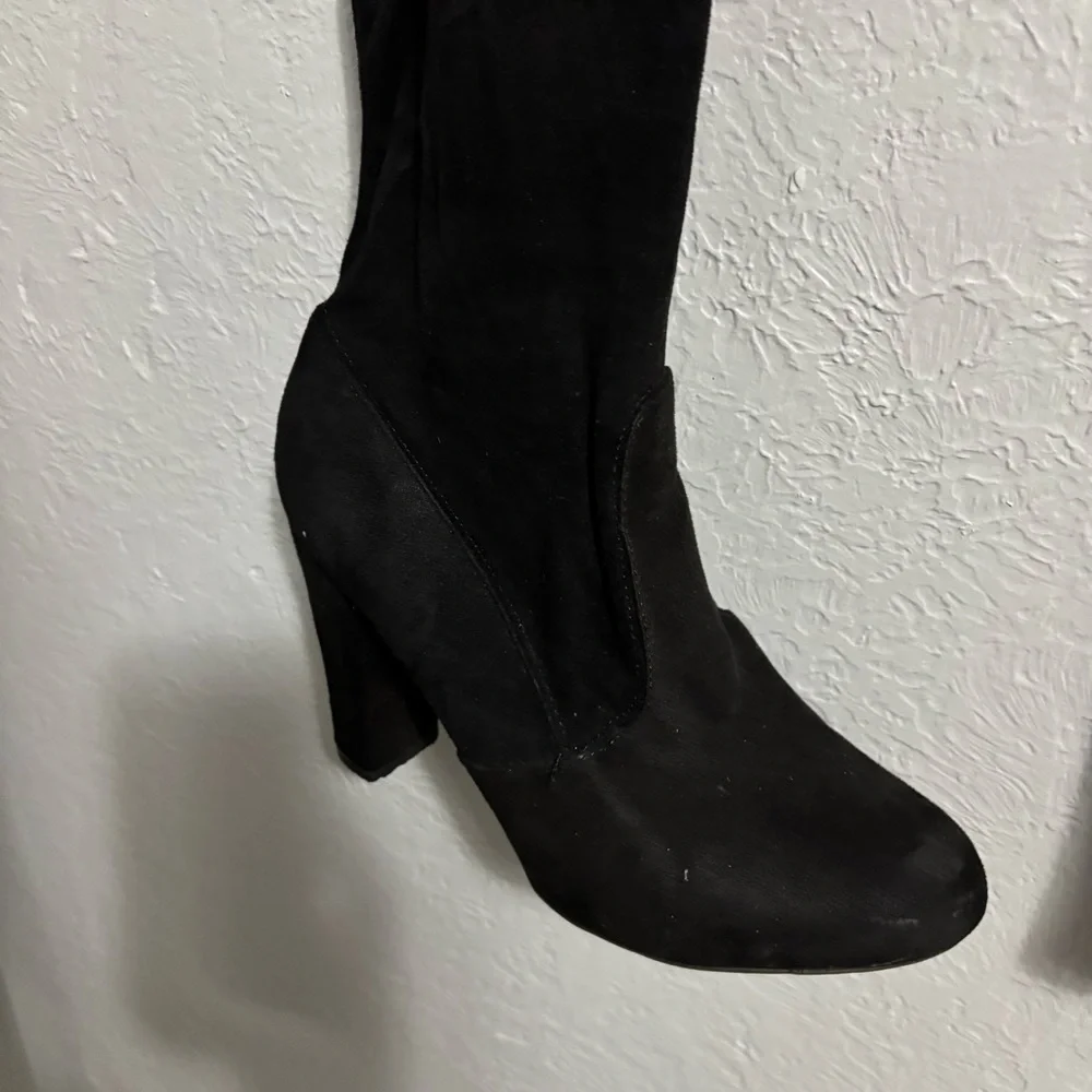 BAMBOO Black Over-the-Knee Boots with Lace Detail